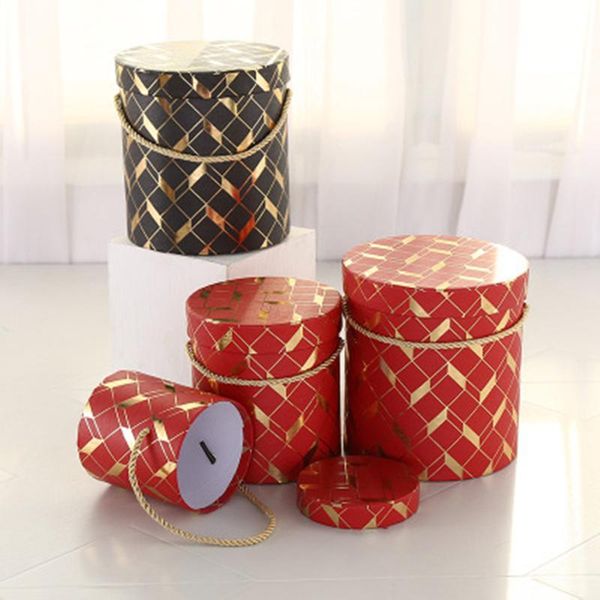 

3pcs round flower paper boxes lid hug florist hold the bucket packaging box gift candy bar party wedding storage wrap