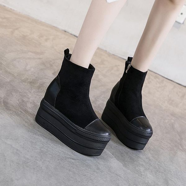 

boots chunky heel 11cm increased women autumn winter shoes short plush platform for black fashion warm snow a432