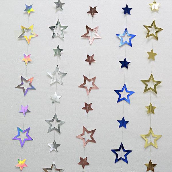 

party decoration 4 meter gold silver paper hollow star garlands pendant banner hanging wedding graduation kids birthday supplies
