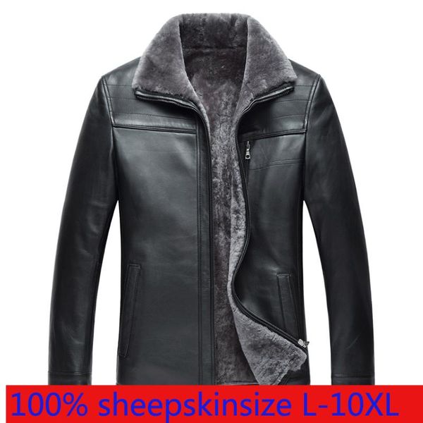

men's leather & faux fashion sheep men warm winter fur one piece coat loose thick casual plus size l-7xl 8xl 9xl 10xl, Black