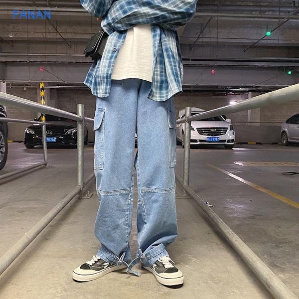 

men's jeans autumn and winter drape stitching washed daddy cowboy long man korean fashion large size loose straight tube, Blue