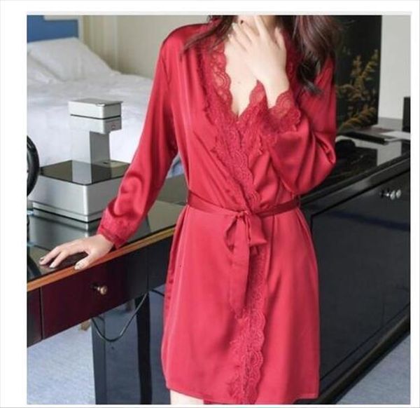 

satin silk lace robe bathrobe womens sleepwears robes drop, Black;red