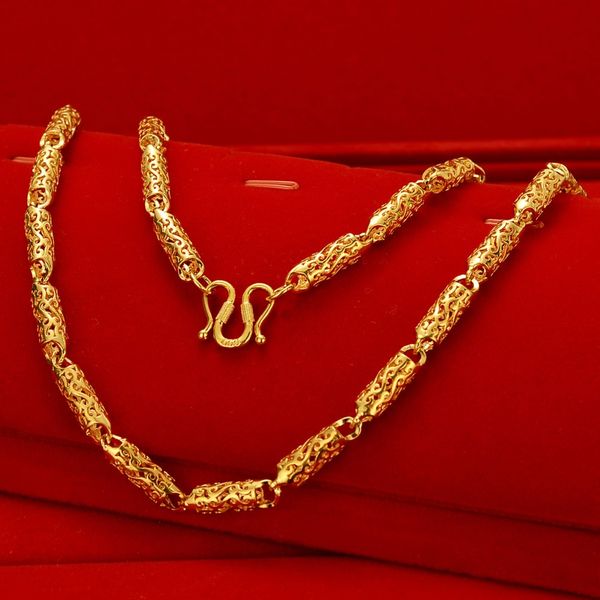 

heavy men's long bone chains 24k gold plated beaded necklaces njgn052 fashion wedding gift men yellow gold plate chain necklace, Silver
