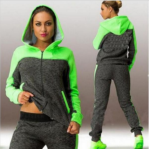 

colorblock tracksuit two piece women tracksuits set autumn winter clothes zipper hoodie coat pants sport jogger suit casual outfits, Gray