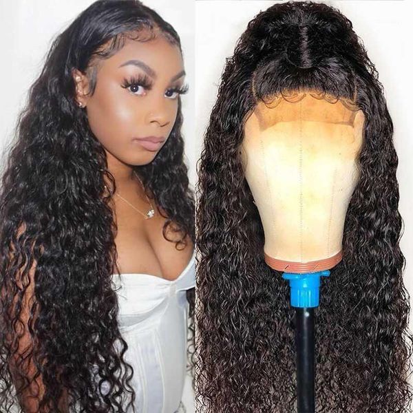 

4x4 closure wig water wave 30 inch wet and wavy for women maxine remy lace front human hair glueless 150%1, Black;brown