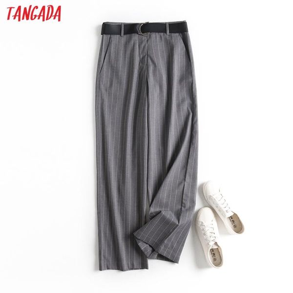 

women's pants & capris tangada 2021 fashion women striped suit trousers with slash pockets buttons office lady pantalon 6d22, Black;white
