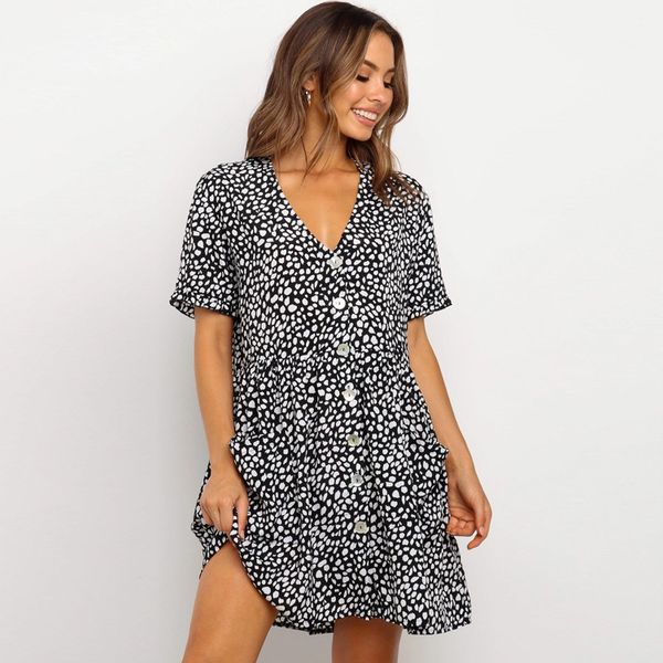 

factory6j1e factorybmkb button adornment pocket short sleeve leopard dress new, White;black