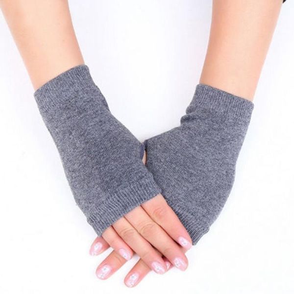 

five fingers gloves 1 pair women solid cashmere warm winter gloveswinter female fingerless hand wrist warmer mittens, Blue;gray