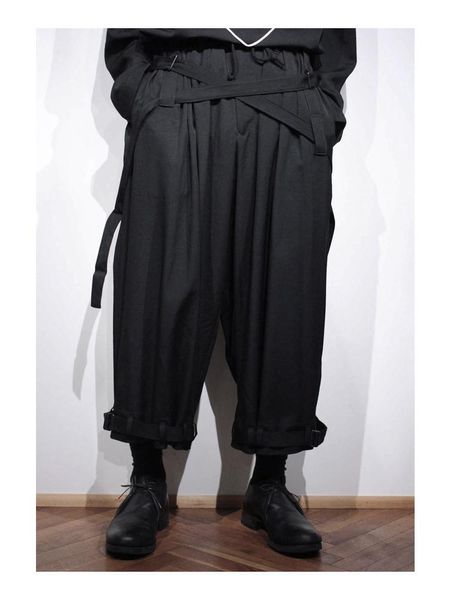 

men's pants nine-point trousers with straps adjustable yamamoto wind yohji autumn and winter black ribbon feet