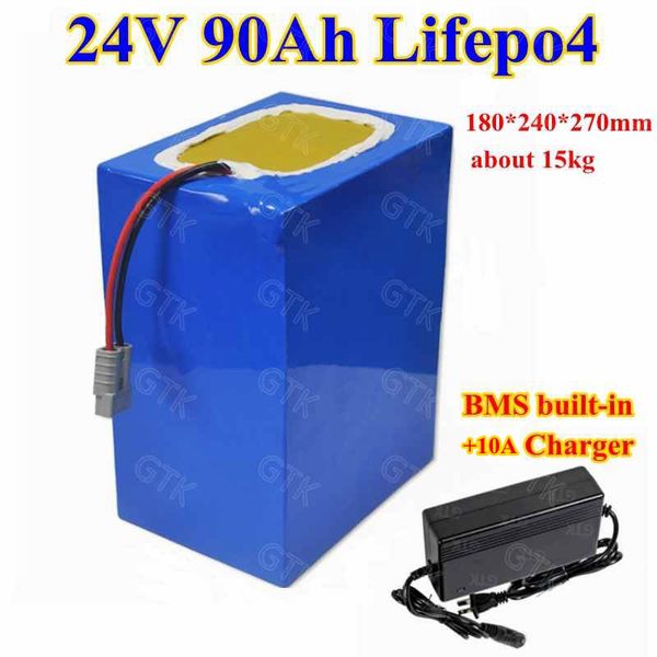 Pacco batteria al litio GTK LiFePO4 24v 90Ah 100ah con BMS 8S per motore mozzo bici elettrica 2000W E-scooter + caricatore 10A