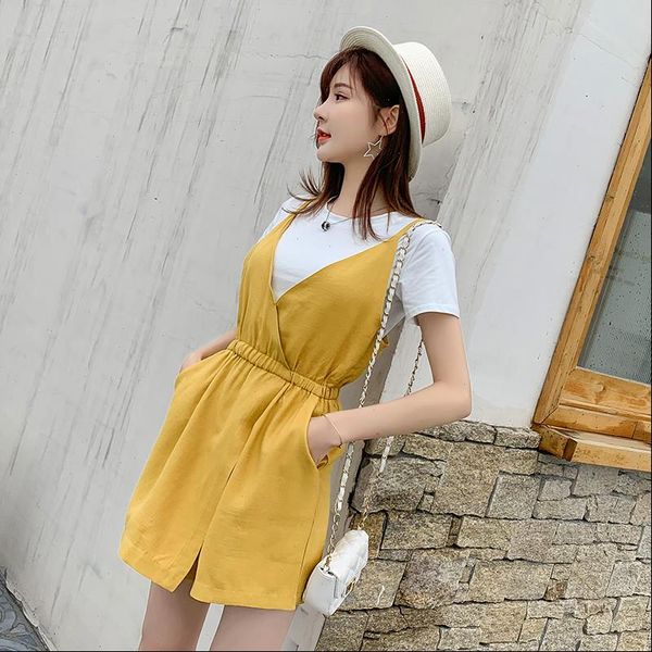 

women playsuits womens jumpsuit and t shirts lady solid tees spaghetti high waist rompers two pcs outfits cloth summer female, Black;white