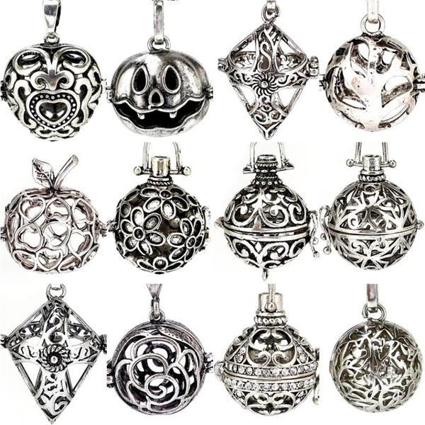 

pendants 5pcs cage filigree pendant tree pumpkin flower heart ball diffuser perfume locket handmade jewelry, Black