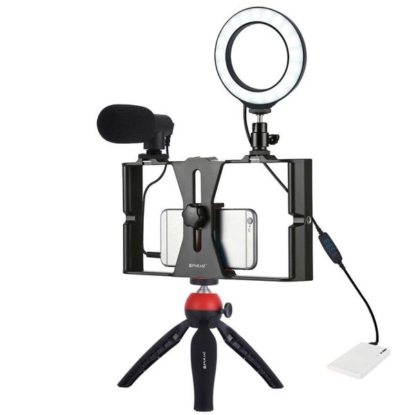 

4.6inch ring led phone holder tripod for 3color lighting mode vlogging live broadcast smartphone video rig with microphone tripods