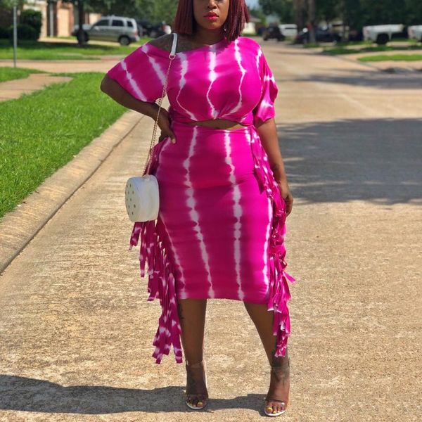 

work dresses african ladies skirt sets pink printed tassel blouse & skirts fashion high waist mid calf elegant evening night party outfit se, White;black