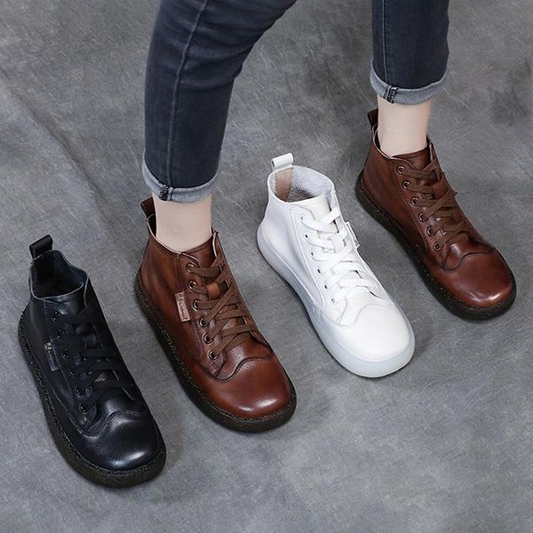 

boots peipah autumn genuine leather sport shoes for women lace up ankle female retro sneakers ladies have fur plus size, Black