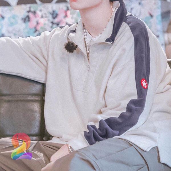 

men's hoodies & sweatshirts cavempt pullover fashion casual stitching half zipper high collar oversize ce women's, Black