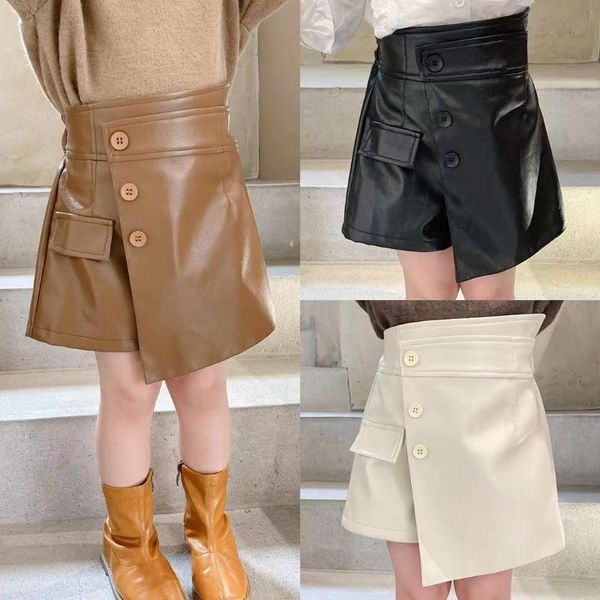 

shorts 2021 style girls pu leather skirt autumn fashion kids 1-7 years, Black