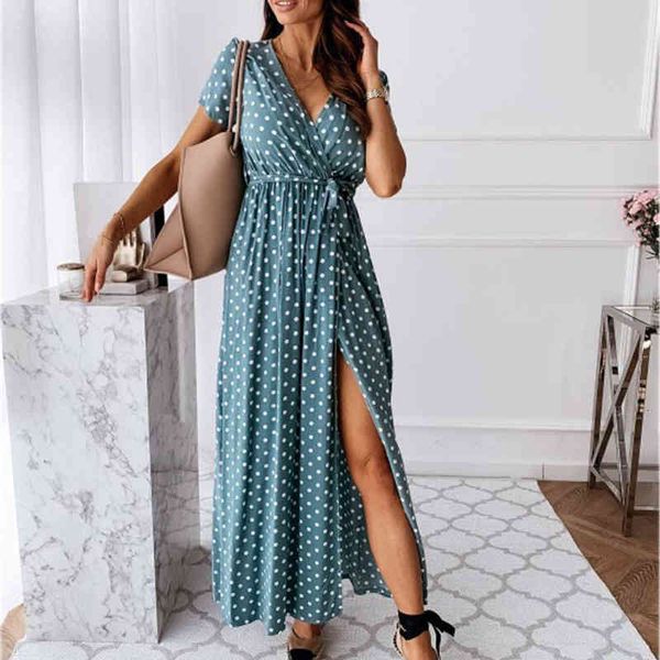 

summer women dresses fashion polka dot sashes split boho women clothing casual beach vacation long dresses, Black;gray