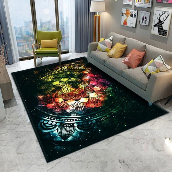 

non-slip bath mat soft fluffy flannel living room bedroom decorative carpet colourful mandala style starry sky pattern carpets