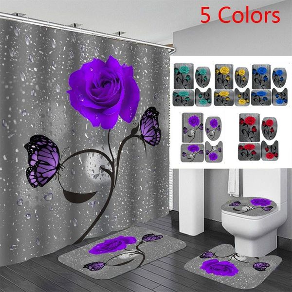 

shower curtains home decor waterproof curtain set with 12 hooks toilet covers bath mat bathroom non-slip rug polyester fabric washable