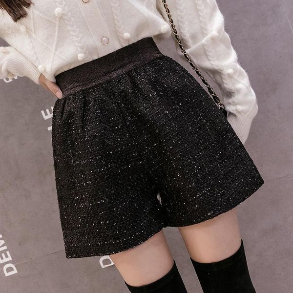 

women's shorts women 2021 autumn winter fashion tweed woolen female high waist elegant all-match ladies slim feminino x630, White;black