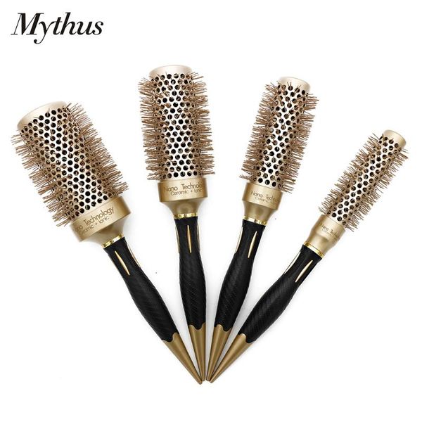 

est handle themal hair round brush ionic hairdressing brushes ceramic aluminum barrel curling comb for salon hairstyling tool, Silver