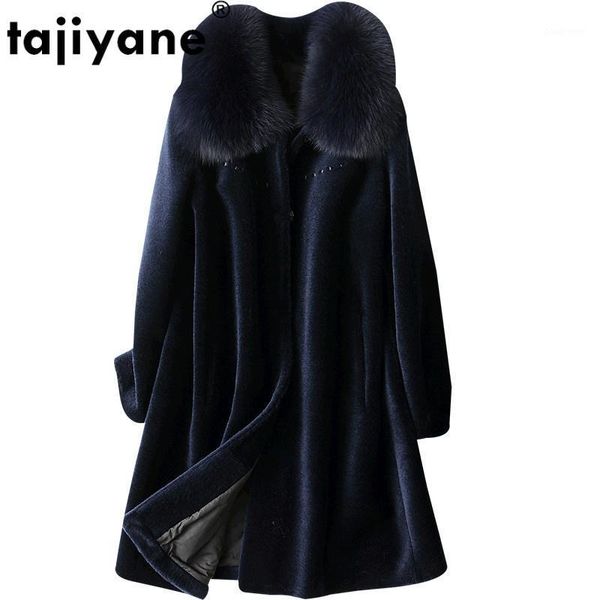 

women's fur & faux autumn jacket winter women clothes 2021 collar 100% wool coat real korean vintage long coats zt1530, Black