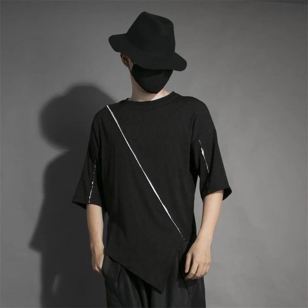 

men's t-shirts short sleeve t-shirt personalized fashion brand summer asymmetric korean slim fit trend casual, White;black