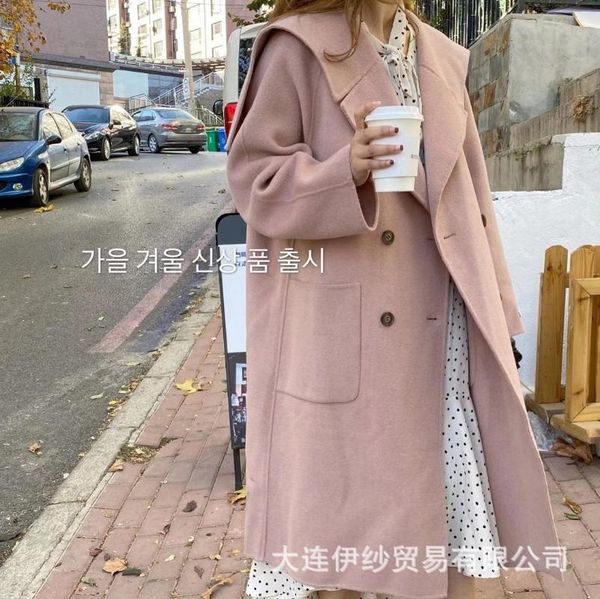 

women's wool & blends 2021 winter long woolen overcoat solid color, Black