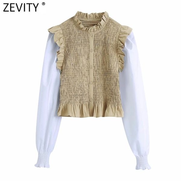 

women vintage agaric lace o neck patchwork pleated short smock blouse female ruffles shirt chic blusas ls7494 210420, White