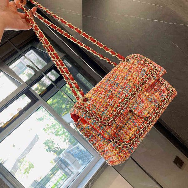 

2021 early fall winter tweed classic double flap bags luxury digner famous brand large capacity fashion chain tot crosshody shoulder bag, Black;red