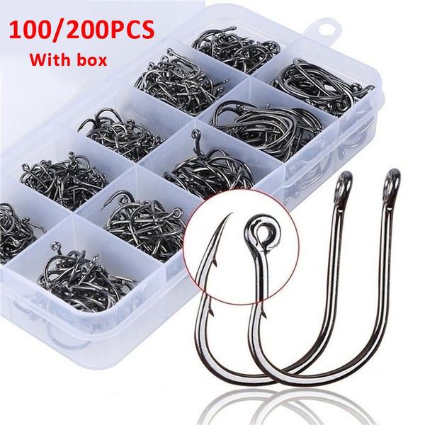 

200pcs/100pcs fishing hooks set carbon steel single circle fishhook jip barbed carp sea tackle accessories