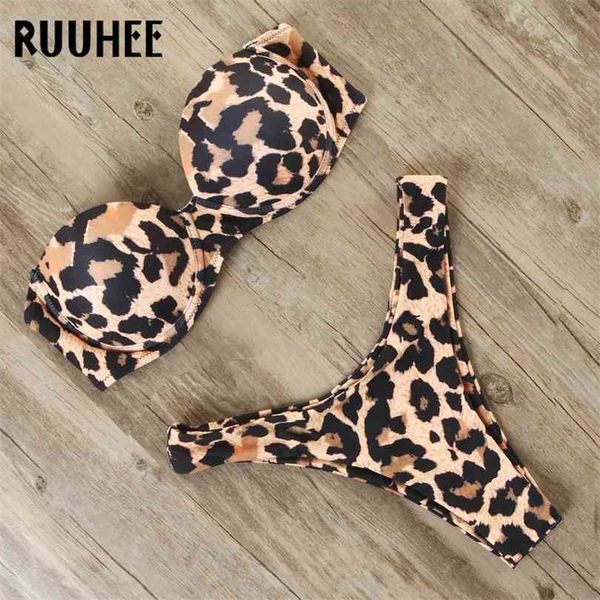 

ruuhee bikini swimwear women swimsuit leopard brazilian set push up bathing suit female summer beach wear biquini 210716, White;black