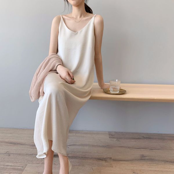

2021new arrival women v-neck sleeveless women vintage satin summer long dress boho elegant women casual dress vestidos, Black;gray