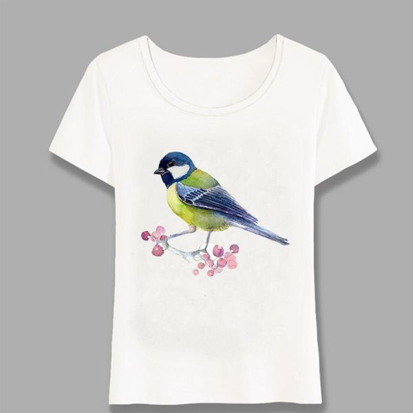 

women t-shirt colorful tit bird watercolor lovely lovers casual female tee cute girl short sleeve harajuku women's, White