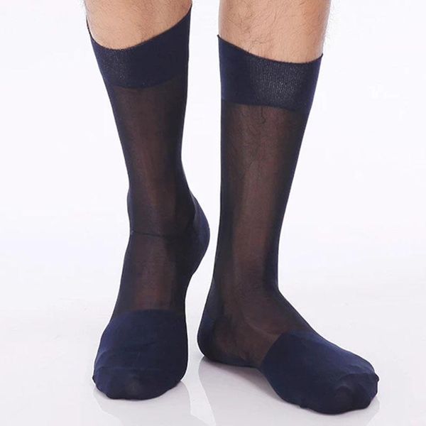 

men's socks 6 pairs brand business man long nylon vintage thin breathable calf sheer non-slip husbands fathers silk work, Black