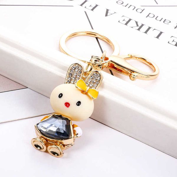 Metal Bonito Esmalte-Borboleta-Bow-Bow Coelho Keychain Keyring Mulheres Menina Jóias Rhinestone-Cristal-Animal Bunny Bolsa Titular G1019