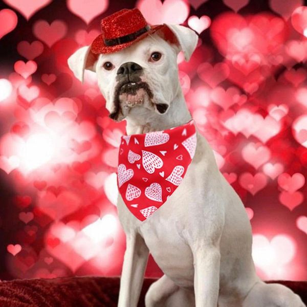 

valentine's day pet triangle scarf sweet love heart dog saliva single layer cotton check cat jewelry accessories apparel