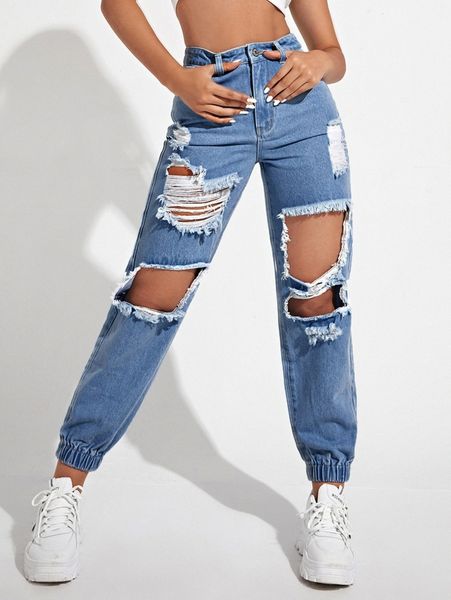 

high waist cutout carrot jeans t5jh#, Blue