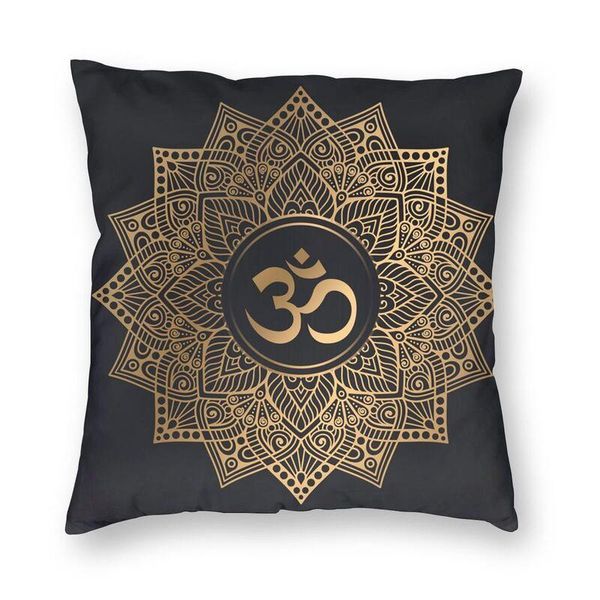 

cushion/decorative pillow golden mandala cushion cover 45x45cm home decor printing gold om yoga aum ohm henna throw for living room
