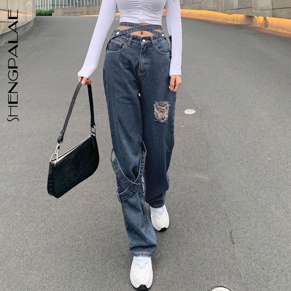 

women's jeans hola hollow lace up cross spring hihg waist fashion straight loose female cowboy pants 5a777 1bc5, Blue
