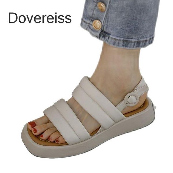 

sandals dovereiss fashion women's shoes summer genuine leather platform 3cm narrow band pure color yellow consice, Black