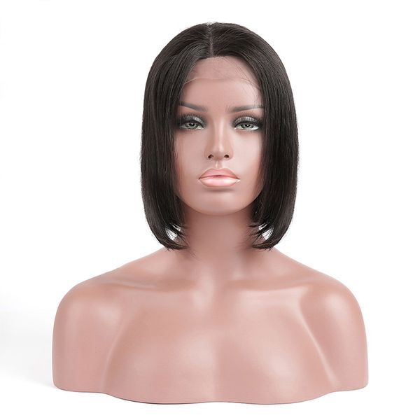 

13x4 transparent pre plucked lace front bob wigs with baby hair 10 inch 130% density brazilian virgin human hair short wig for black women, Black;brown