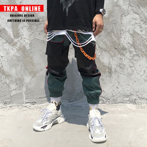 

pants fashionable the tkpa thin color matching 9-point with hemmed up jogging casual men's and women's wear guochao brand function, Black