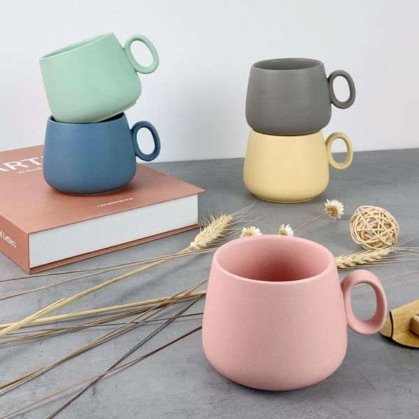 

mugs 300ml creative solid color colorful matte coffee cup heat-resistant microwaveable ceramic couple breakfast office cups