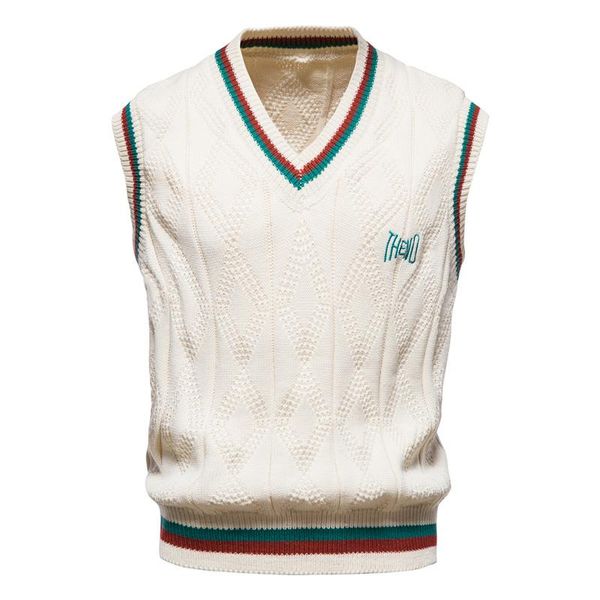 

men's vests 2021 men v neck youth college style sweater vest, Black;white