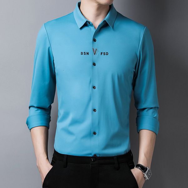 

spring and autumn 2021 cardigan embroidery casual long sleeved men's non iron shirt, Black