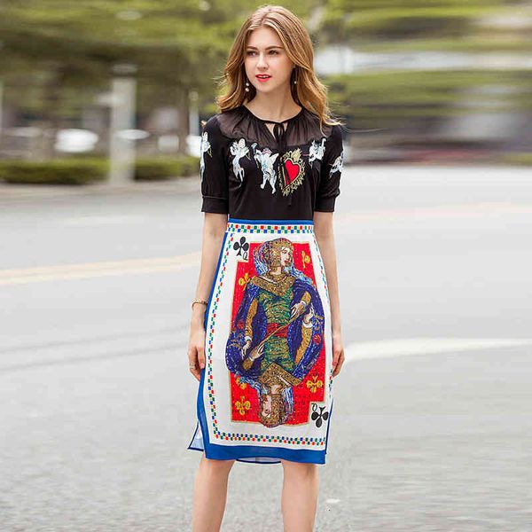 

dress xf fashion designers runway summer angels embroidered mosaic poker printed of women around the neck malha, Black;gray