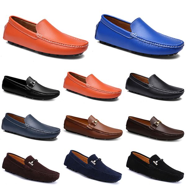 

leather doudou men casual driving shoes breathable soft soles light tans black navys whites blue silver yellow grey footwear all-match outdo