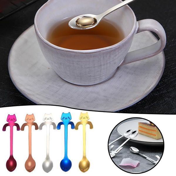

spoons 4.57x0.78inch cute cat spoon long handle tableware coffee drinking water stainless steel material easy to clean